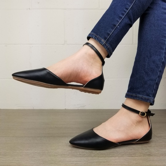 Ankle Strap Pointed Toe Ballerina Flats - Picture 4 of 8